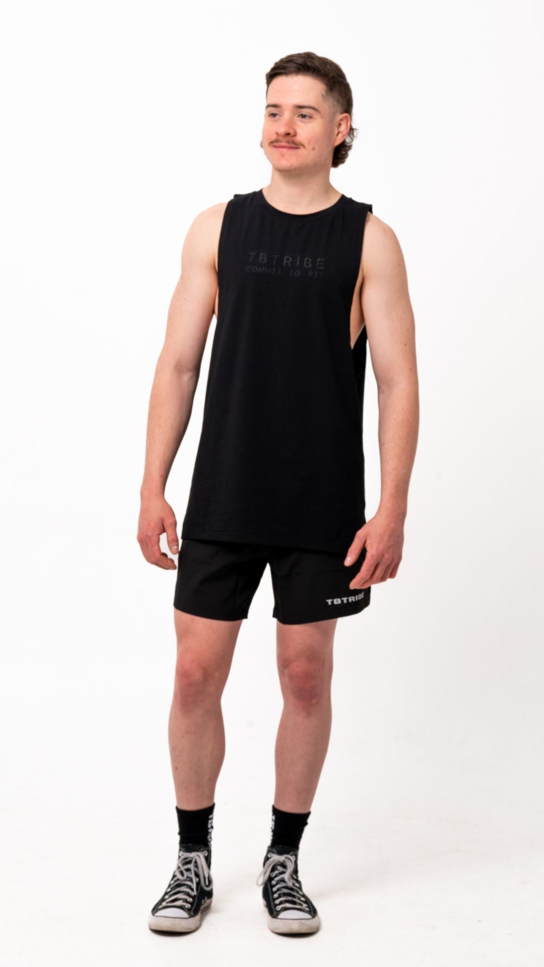 Black colour, muscle up tank, with embroidered black logo in the middle of the chest. For gym ,training, weights, crossfit