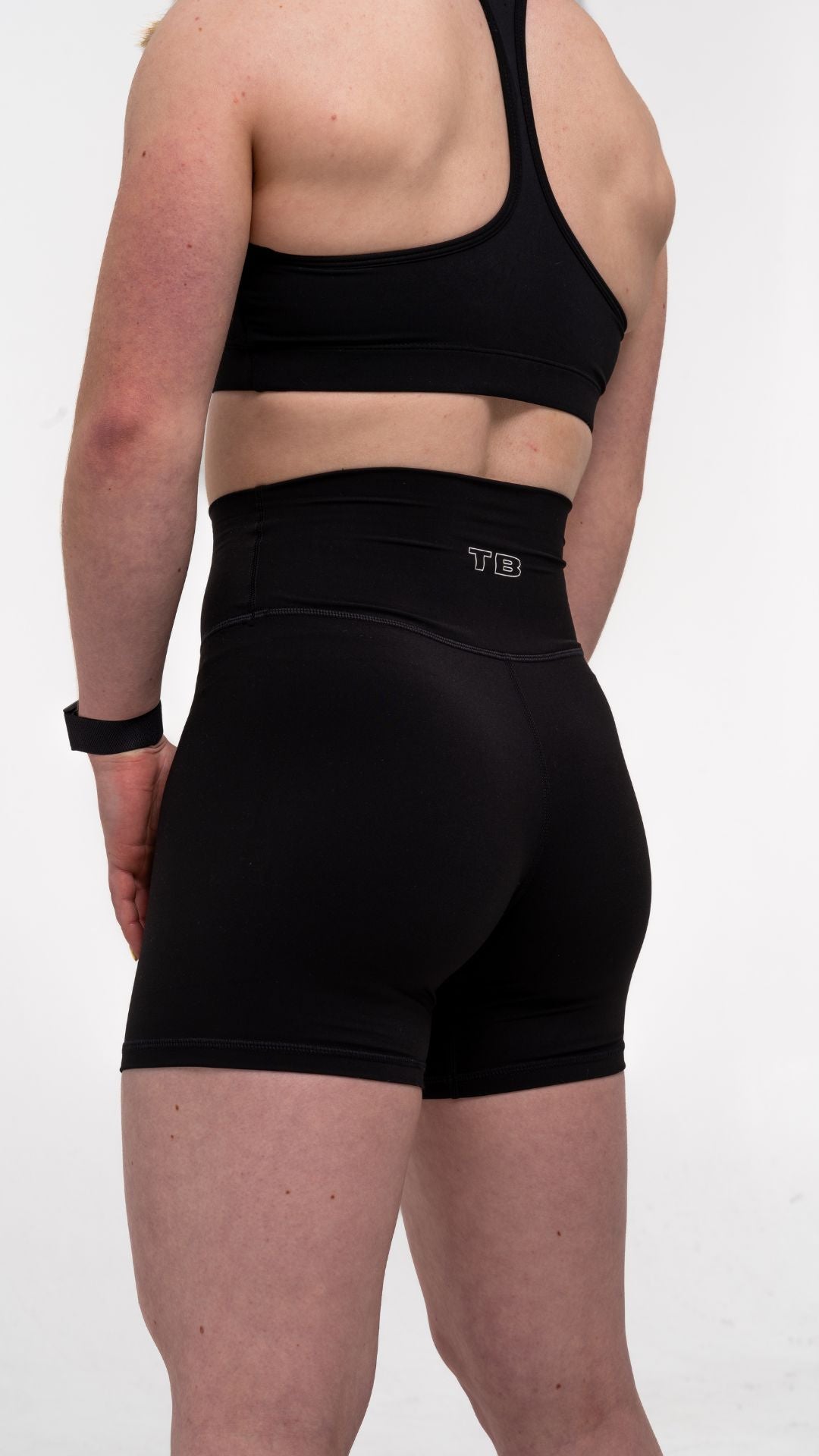 Black, high waist, tight shorts for gym, training, athleisure