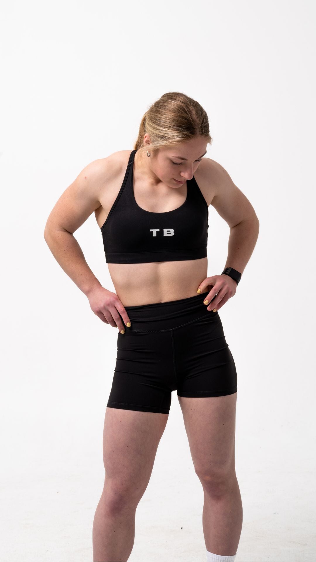 Black, high waist, tight shorts for gym, training, athleisure